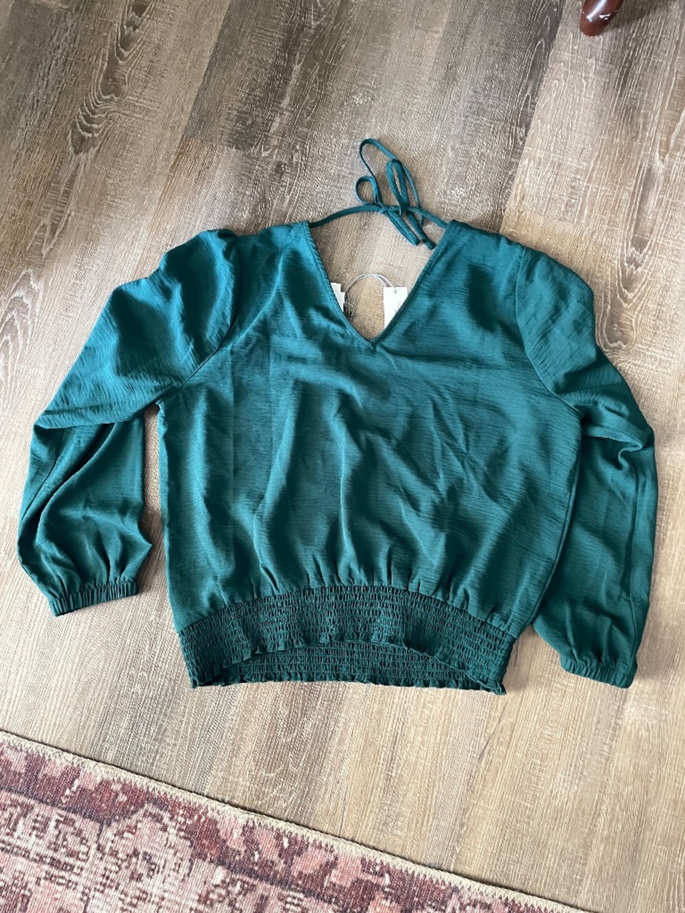 V-Neck Blouse, Dark Green, Size XLP